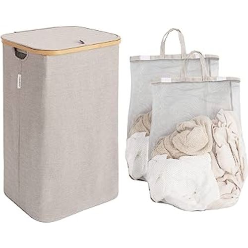StorageWorks Large Laundry Hamper with Lid, Brown and Beige, 1-Pack