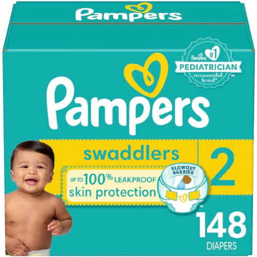 Pampers Swaddlers Diapers - Size 2, 148 Count, Ultra Soft Disposable Baby Diapers