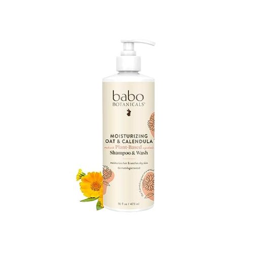 Babo Botanicals Moisturizing Oat & Calendula 2-in-1 Shampoo & Wash - For Dry or Sensitive Skin - For all ages - Lightly Scented - Vegan - Various Sizes