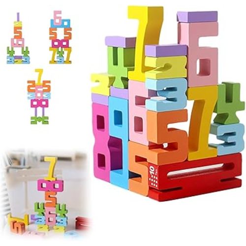 Wooden Number Building Blocks, Wooden Number Building Block Stacking Toy, Large Number Block 1-10, Number Blocks Toys (20pcs)
