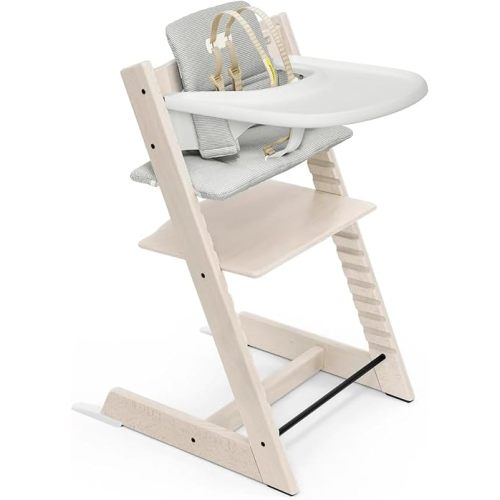 Tripp Trapp High Chair and Cushion with Stokke Tray - Whitewash with Nordic Grey - Adjustable, Convertible, All-in-One High Chair for Babies & Toddlers