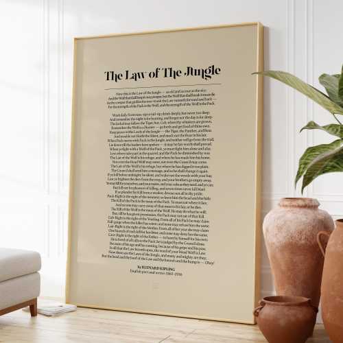 The Law of the Jungle Print – Rudyard Kipling Poem, Jungle Book Nursery Wall Art, Jungle Theme Children&#39;s Room Decor | JLW2-RK-P-PP