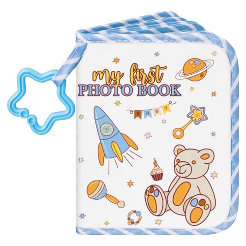 Lanpn Baby Photo Album Holds 17 4x6 Pictures, My First Soft Cloth Family Photo Book with Name Card & Name Tag Sticker, Fabric Kid Memory Keepsake Gift for Baby Shower Newborn Toddler Boy (Bear)