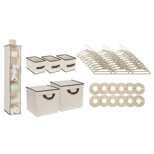 Delta Children Nursery Storage 48 Piece Set - Easy Storage/Organization Solution - Keeps Bedroom, Nursery & Closet Clean, Beige