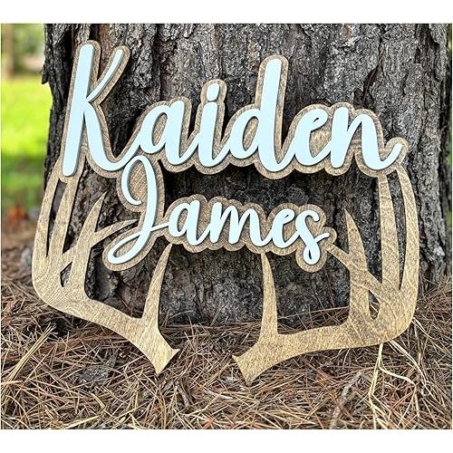 Hunting theme nursery deer antler name sign for above the crib wall decor (24 inch wide)