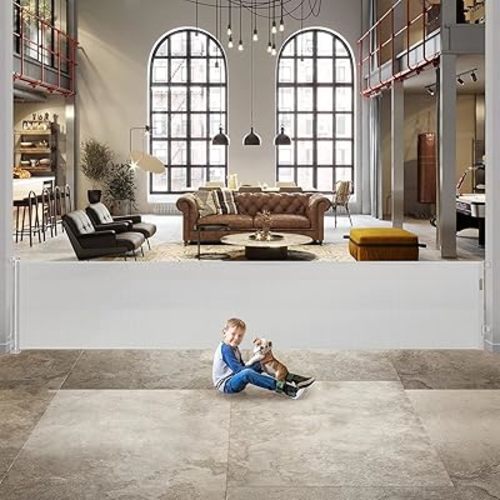 140 Inch Extra Long Baby Gate Dog Gates for The House Extra Wide Retractable Baby Gates Outdoor Extra Large Dog Gate Extra Long Baby Gates Indoor Extra Long Child Gates for Wide Openings (Light Gray)