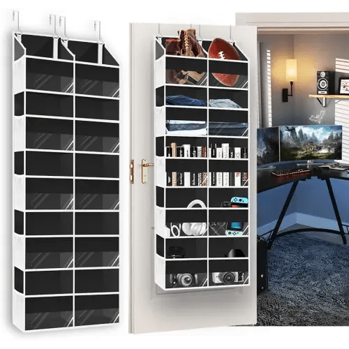 Over the Door Organizer 5 Tiers,Extra Large Behind Door Storage of 10 Compartments,50 lbs Weight Capacity Over the Door Storage, Door Hanging Organizer for Closet, Diaper Organizer, Toy Storage, Black
