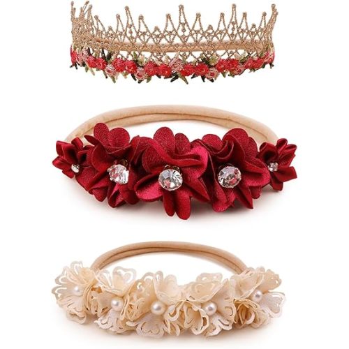 Baby Girl Floral Headband Nylon Flower Crown Elastic Hairband 3pcs Hair Accessories Gift for Girls (9562)