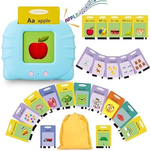 Talking Flash Cards Pocket Speech Toys - 336 Sight Words Montessori Audible Speech Buddy Preschool Educational Learning Pocketspeech Speech Therapy Toy for Toddler, ABC Learning (Blue)