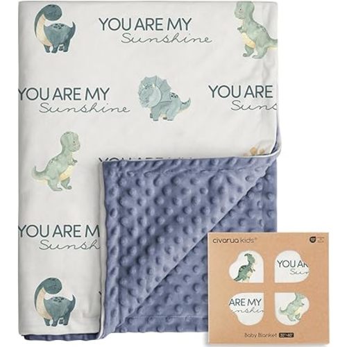 Dinosaur Baby Blankets for Boys, Super Soft Newborn Nursery Blanket with Double Layer Dotted Backing - Blue Babies Minky, Cozy Printed Bed Throw Blanket (30" x 40")
