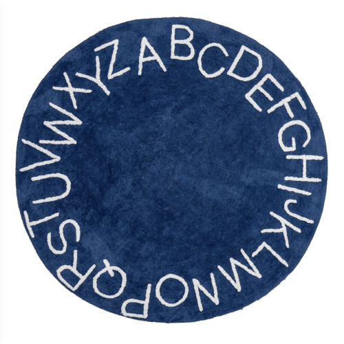 Alphabet Nursery Washable Rug | Navy 6ft Round