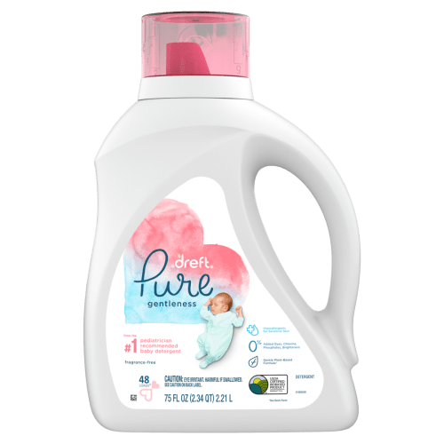Dreft Pure Gentleness Liquid Baby Detergent, Fragrance Free, 75 Fluid Ounce, 48 Loads