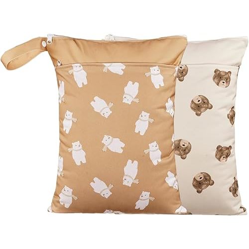 Wet Dry Bags with Two Zippered Pockets and Handle, Reusable Storage Bag for Breast Pump Parts & Baby Items, Waterproof Diaper Bags, Yoga Gym Bag for Swimsuits or Wet Clothes-2pcs, 11.8*15.75"