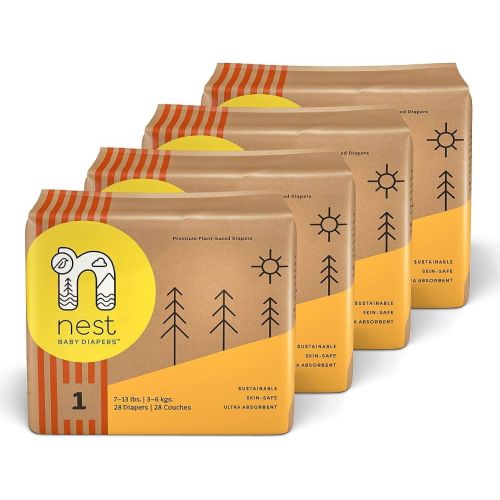 Nest Baby Diapers, Size 1, lbs. (112 Count) Disposable Premium Diapers for Babies and Toddlers, Gentle Plant-Based Materials, Fragrance-Free Size 1 (112 Count)