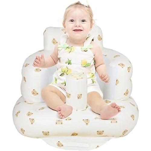 Baby Inflatable Seat for Babies 3 Months and Up, Baby Support Seat Summer Toddler Chair for Sitting Up, Built in Air Pump Baby Floor Seat Gifts, Bear Head