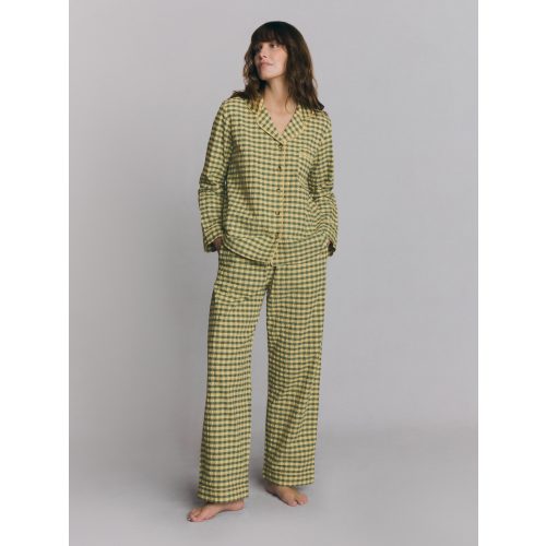 Elm Green & Butter Yellow Gingham Cotton Pants Set | Piglet in Bed US