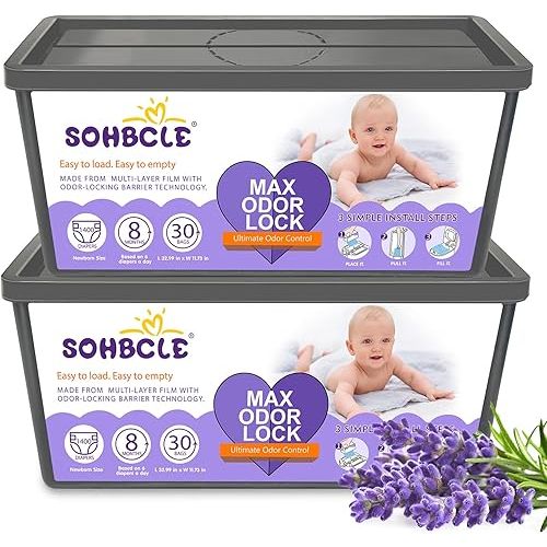 Refills Compatible with Genie Easy Roll Signature Diaper Pail and Platinum Diaper Pail, 60 Bags Hold up to 2800 Newborn Diapers, Extra Thickness Powerful Odor Eliminate, Lavender Scent Easy to Use
