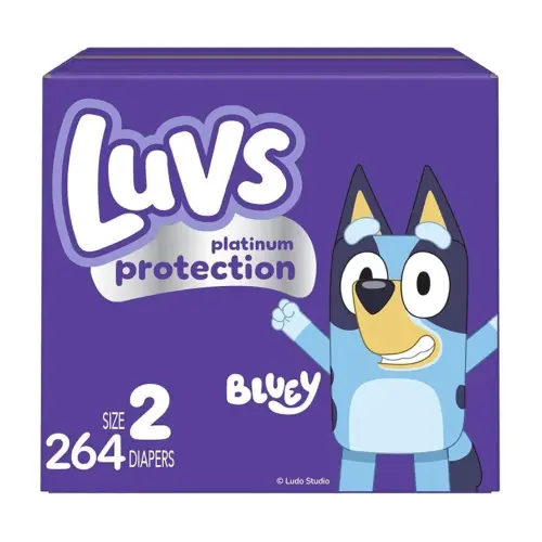 Luvs Size 2 Baby Diapers, Platinum Protection Bluey Diapers for Day & Night, Size 2, 264 Count (Packaging May Vary)