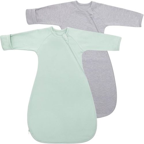 Baby Transitional Swaddle Sack Arms Up Sleeves Mitten Cuffs 2 Pack 3-6 Months, Soft Cotton Wearable Swaddling Blanket Sleeping Sacks for Newborn Babies Boys Girls Calms Startle Reflex Sleep Bag