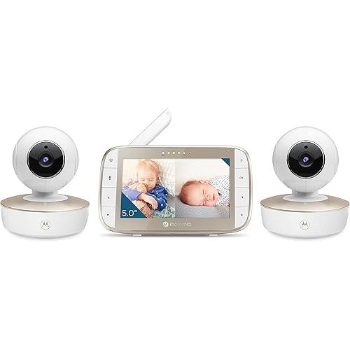 Motorola VM50G - HD Wireless 2-Camera & 5" Screen 1000ft Range Video Baby Monitor W/ 2-Way Audio - Indoor/Outdoor Usage, Remote Pan/Tilt/Zoom, Room Temperature, Night Vision, & Split Screen Viewing