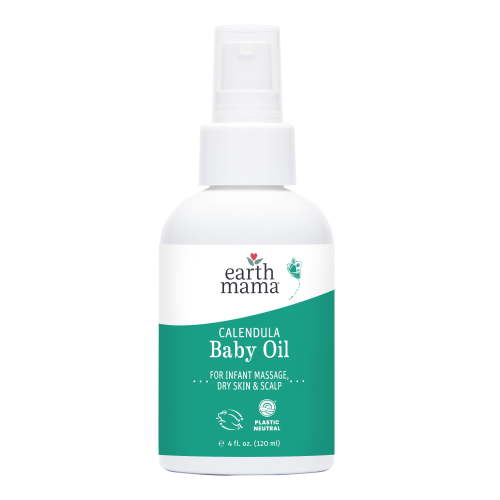 Earth Mama Calendula Baby Oil, Fragrance Free Moisturizing Body Oil and Bath Oil for Dry Sensitive Skin of All Ages, 4 fl oz