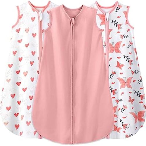 Yoofoss Baby Sleep Sack 0-6 Months Baby Wearable Blanket 100% Cotton 2-Way Zipper TOG 0.5 Toddler Sleeping Sack 3 Pack Lightweight Sleep Sacks for Babies