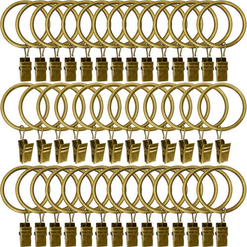 40 Pack Curtain Rings with Clips, Drapery Clips with Rings, Drapes Rings 1.26 in Interior Diameter, Fits up to 1 in Curtain Rod, Black