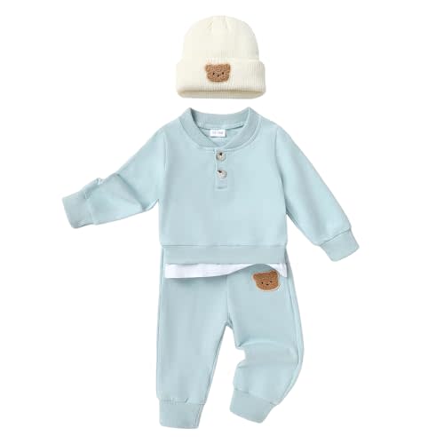 YOUNGER TREE Toddler Fall Outfits Baby Boy Sweatshirt Top Sweatpants Set Cute Sweatsuit for Boy Winter Clothes with Hat