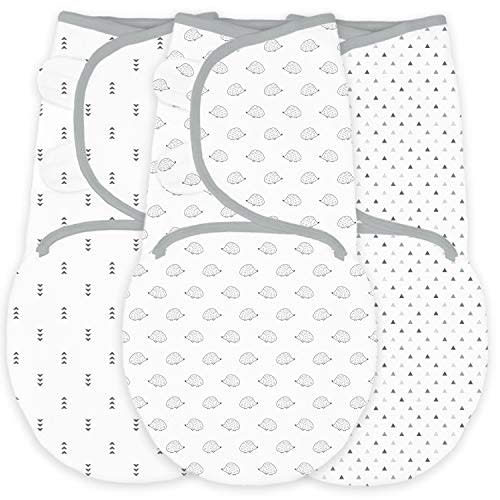 SwaddleDesigns Swaddle Blanket with Adjustable Wrap, Set of 3, Tiny Hedgehog, Black
