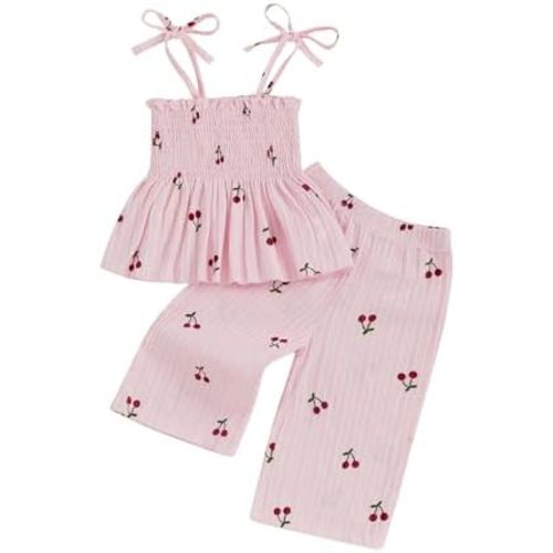 Toddler Baby Girls' 2pcs Outfits Solid Color Sleeveless Tunic Top Boho Linen Pants Set Girls Summer Clothes