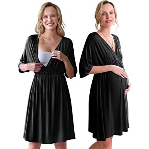 Ekouaer 3 in 1 Labor/Delivery/Hospital Gown Maternity Dress Nursing Nightgown Sleepwear for Breastfeeding S-XXL