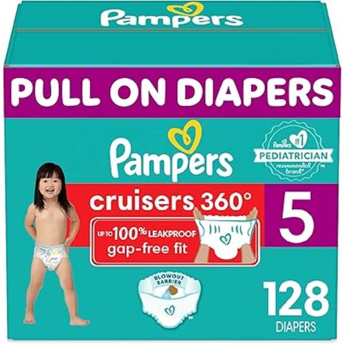 Pampers Cruisers 360 Diapers - Size 5, One Month Supply (128 Count), Pull-On Disposable Baby Diapers, Gap-Free Fit