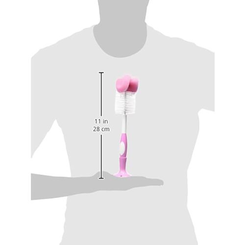 Dr. Brown's Reusable Sponge Baby Bottle Cleaning Brush with Suction Cup Stand, Scrubber and Nipple Cleaner, Pink 2-Pack