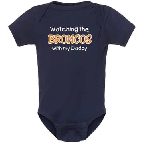 Curiositees Watching the Broncos with my Daddy Baby Bodysuit Outfit/Toddler Shirt - Navy