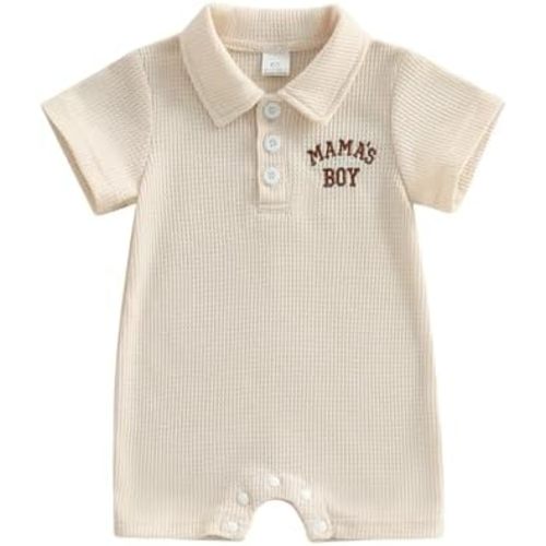 Newborn Baby Boy Clothes ''Mamas Boy'' Letter Embroidery Romper Lapel Down Bodysuit Waffle Jumpsuit Summer Clothes