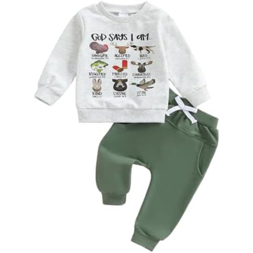 Toddler Baby Boy Clothes Graphic Letter Print Long Sleeve Sweatshirts and Pants 6 12 18 24M Fall Winter Outfit