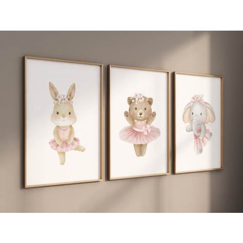 Ballerina animals, baby room decor girl, Elephant nursery, bunny nursery, bear nursery, nursery prints girl, ballet prints, ballet animals