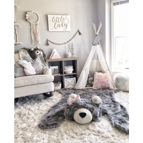 Extra Large Grey Grizzly Bear Rug for Nursery | Cozy Woodland Decor by ClaraLoo Creations