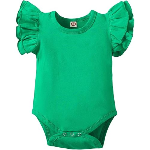 Baby Girl Solid Color Romper Infant Ruffle Sleeve Bodysuit One Piece Outfit Toddler Jumpsuit clothes