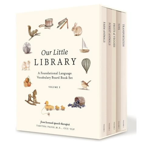 Our Little Library: A Foundational Language Vocabulary Board Book Set for Babies, Including Farm Animals, Forest Animals, Fruits and Veggies, Toys, and Transportation