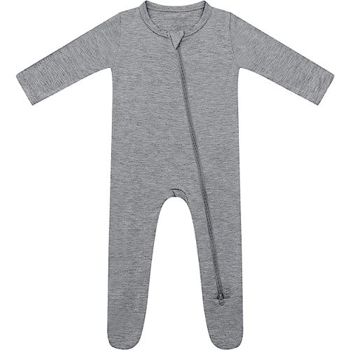 HAPIU Bamboo Baby Footed Pajamas 2 Way Zip Front, Sleep 'N Play Footies, 0-24 Months - Light Heather Grey