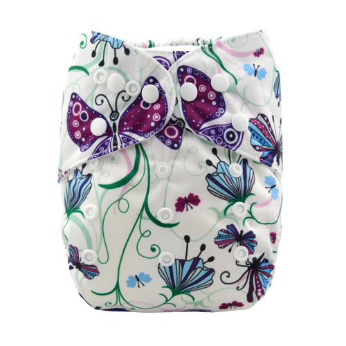 All In One Diaper with Pocket Sewn-in one 4-layer Bamboo blend insert Butterfly(AO-S09A)