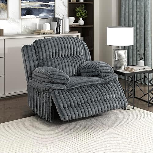 Lexicon Modern Glider Recliner Chair, Nursery Glider, Corduroy Recliner Chair with Pillow Top Arm, Manual Recliner Sofa Chair for Living Room/Bedroom/Office/Apartment, Dark Gray