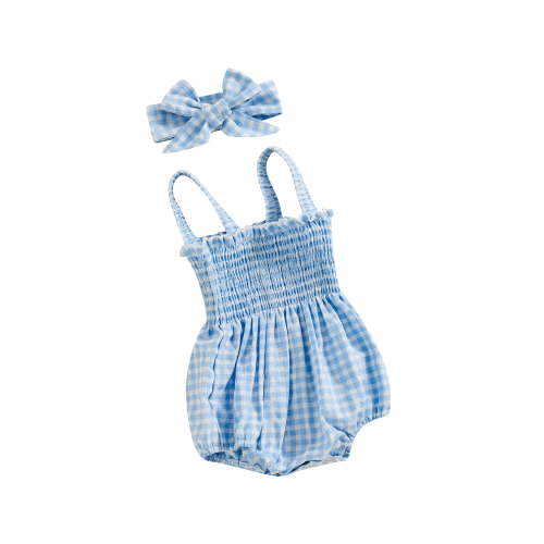 Loicainy Baby Girl Cami Bodysuit Set 3 6 12 18 Months Gingham Ruffled Romper + Bow Headband