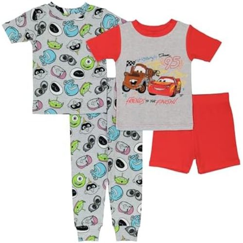Disney Boys' 4-Piece Snug-fit Cotton Pajama Set, Soft & Cute for Kids