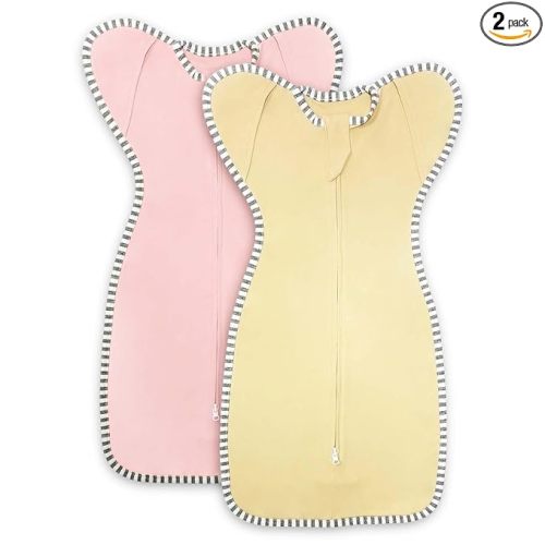 Newborn Swaddle 0-3 Months Sleep Sack Transition Swaddle 0-3 Months Arms up Swaddles with 2-Way Zipper Arms In/Out 100% Cotton 0.8 Tog Baby Swaddles for Newborn Sleep Sack Girls 2-Pack (Small 5-14lbs)