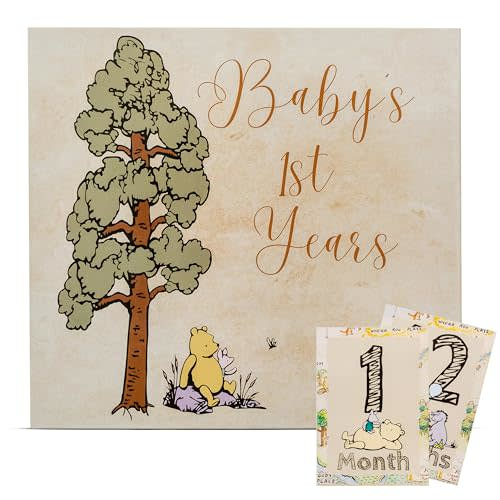 Baby Book Keepsake Memory Book (9.5”x8.5”), Hardcover Album w/Enclosed Spiral Binding, Baby Photo Albums w/Winnie the Pooh Graphics & Milestone Cards, Scrapbook Album