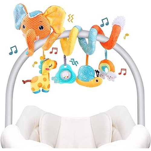 Koty Car Seat Toys, Spiral Car Seat Toy for Infant, Baby Stroller Toys Hanging Crib Activity Toy for CarSeat Crib Bed Stroller, Elephant Hanging Rattle Gifts for Babies 0-6 Months (Orange Elephant)