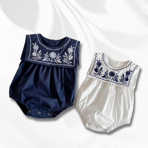 Nautical Charm Embroidered Romper – Little Buds - 3-6 mos