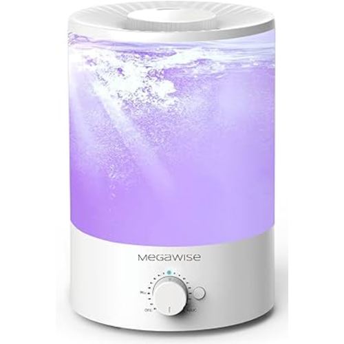 MegaWise Cool Mist Humidifiers for Babies, Bedroom, Nursery, Home and Office | Super Quiet Ultrasonic Vaporizer, Large Top-Refill 3.5L, Essential Oil Diffuser, Auto Off, Easy Clean